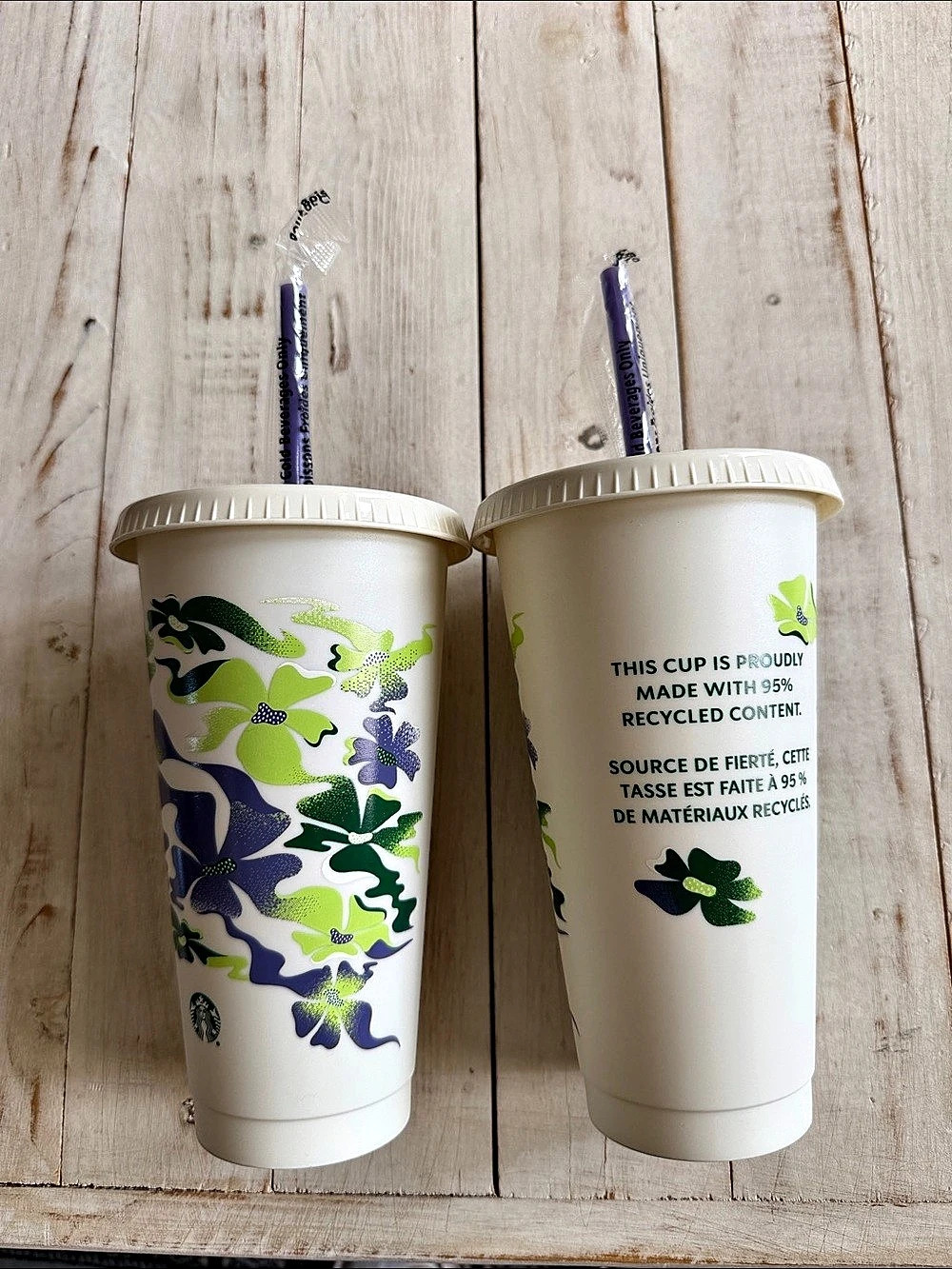 Starbucks Floral Reusable Cups - Set of 2 in White & Green